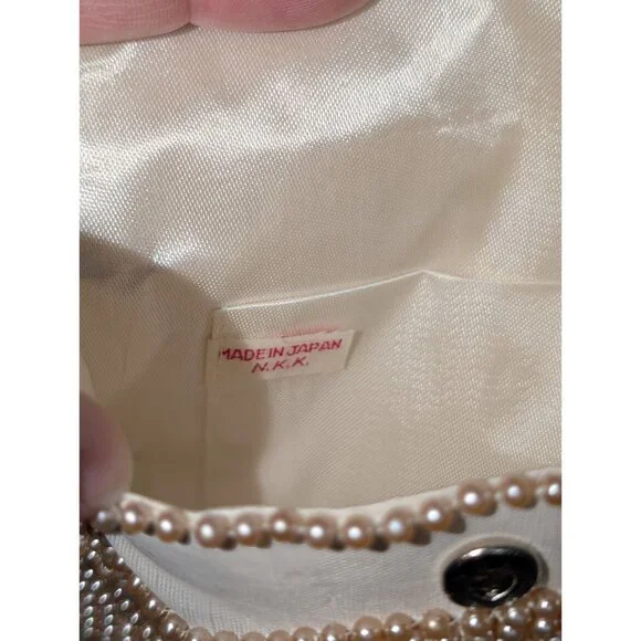 Vintage Pearl Beaded Clutch Floral Design made in Japan 4x7 Inches - Picture 3 of 11